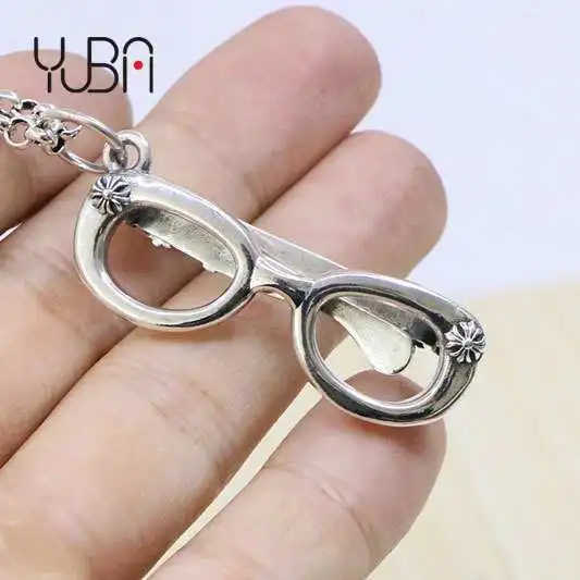 

Cool personality Pendant Sterling Silver Cross glasses Necklace Pendant Creative Trinket Jewelry cool sweater chain