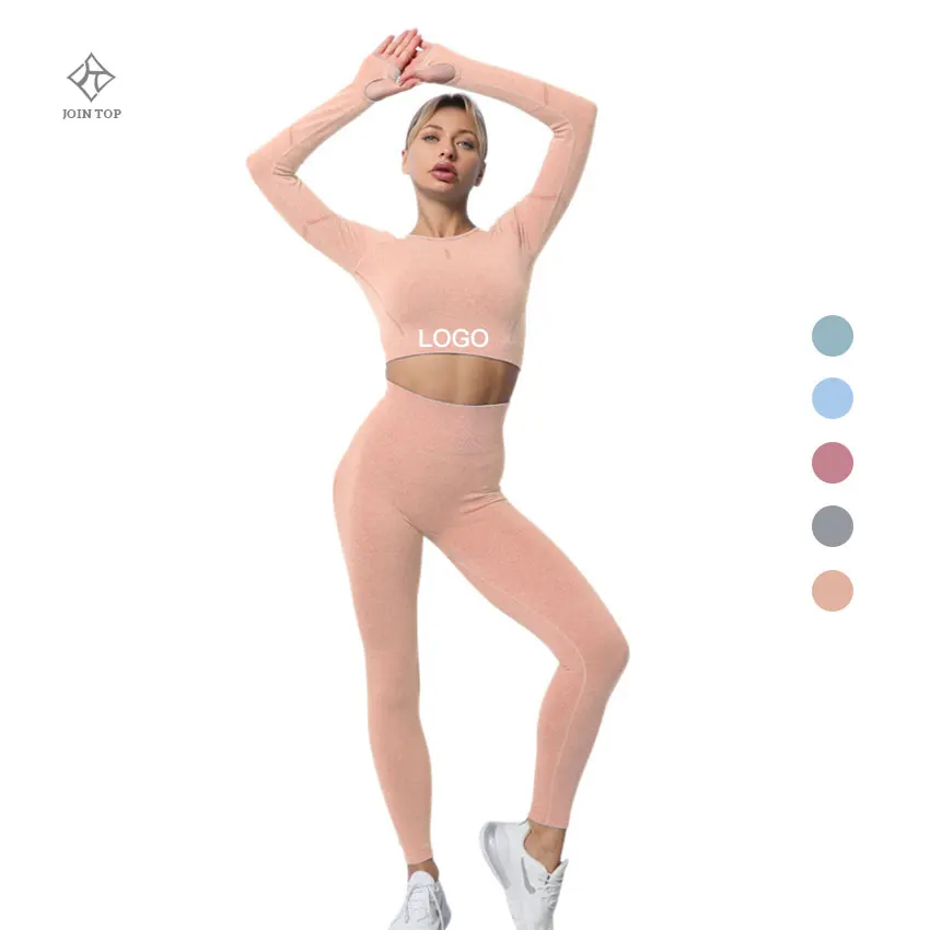 

Jointop wholesale customization sportswear flexibility two piece seamless top and legging set plus size, Customized colors