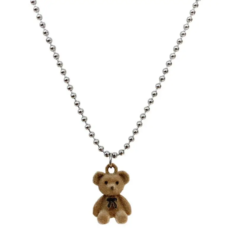 

Cute Girl Style Charm Jewelry Stainless Steel Plush Bear Pendant Necklace, Silver