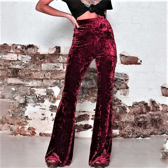 

Drop Shipping Autumn Winter Gold Velvet Casual Wide Leg Custom Ladies High Waist Velvet Flare Pants Women Ladys Pant Flare Pants