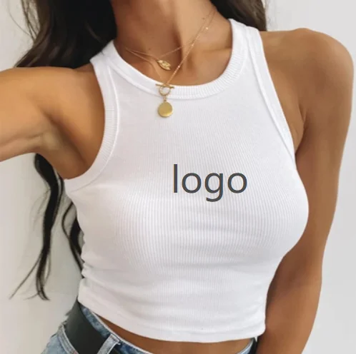 

2021 summer fashion T shirt Hot Summer Lady White Ribbed Crop Tank Top Women Custom logo