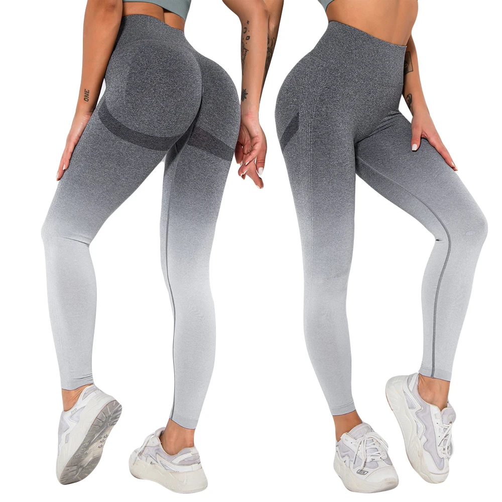 

Woman quick drying deep V cut ombre seamless scrunch booty fitness leggings, Printed