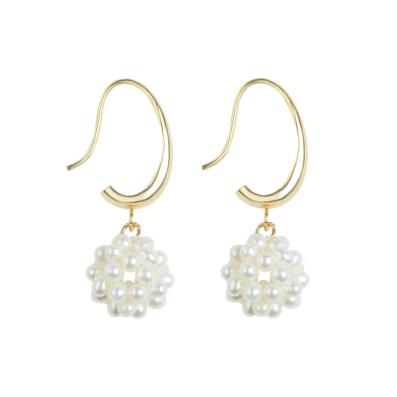 

2021 fashion temperament earrings jewelry hand woven earhook embroidered ball rice beads female jewelry natural pearl earrings