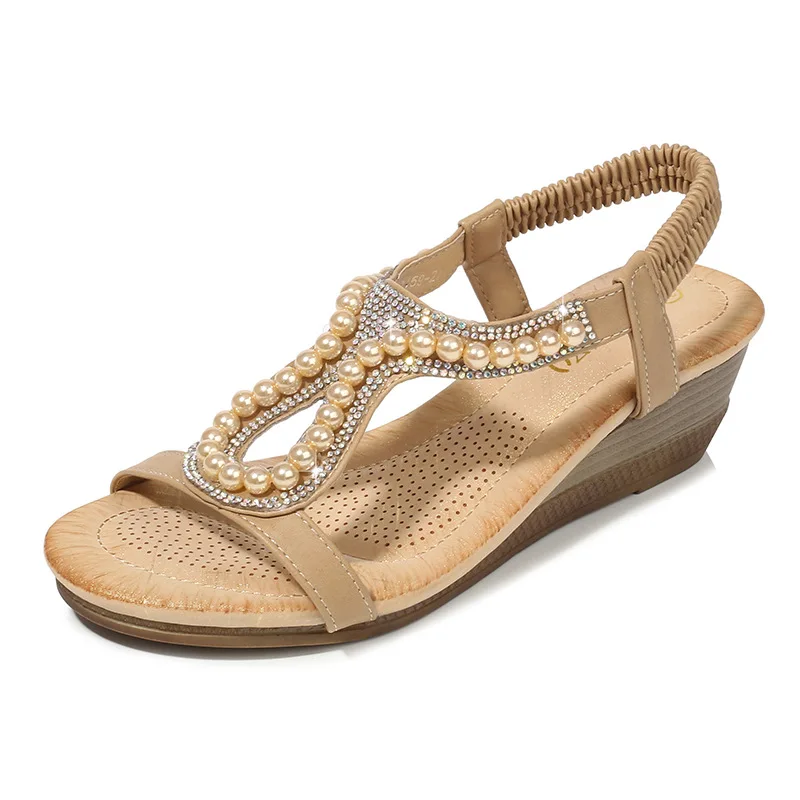 

S565 wedge diamond beads jewelry fashion women's cross-border large size sandals