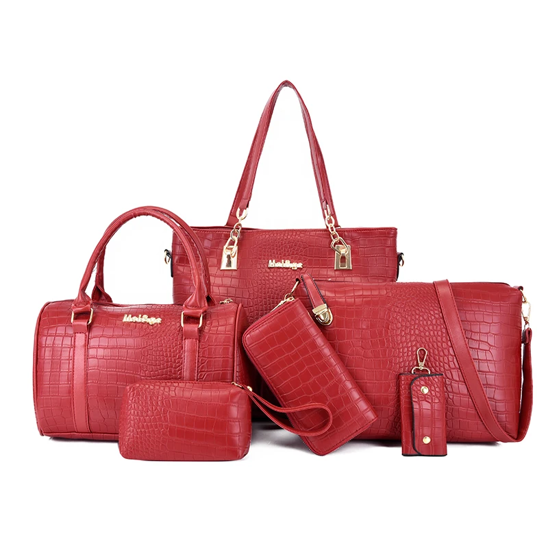 

DOULE Wholesale fashion high quality vintage PU leather female tote bag handbag set for women, Pink,brown,black,red,white