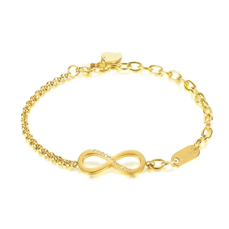 

Cz Infinity charm Custom Engraved Gold plated 316L Stainless Steel Bracelet for women