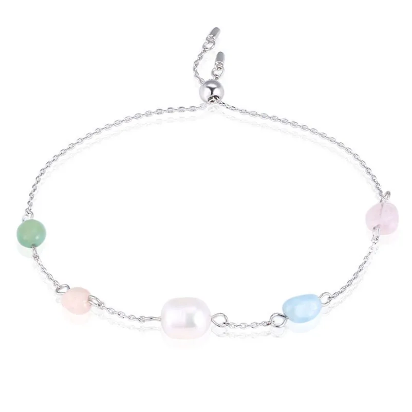 

Hot selling exquisite copper material geometric shaped bracelet women jewelry adjustable pearl bracelet, Platinum color