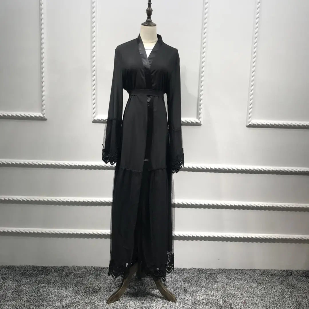 

pure black floor length middle east women kaftan lace cuff classic fashion style malaysia american muslim girl kaftan abaya