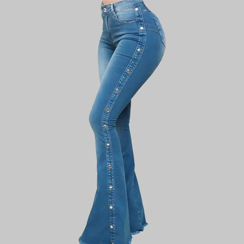 Jeans évasés en Stretch Pantalons en Denim Taille Haute ceinturés YEHAOFEI 2019 Jeans pour Femmes 