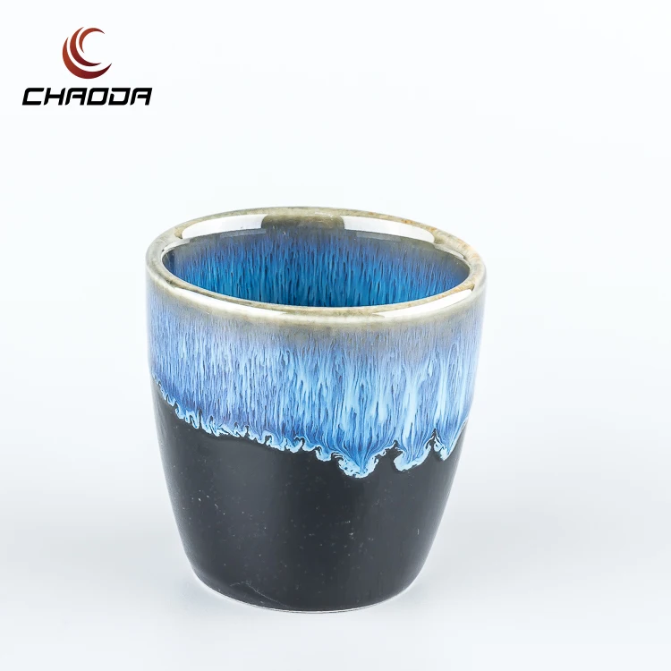 

ChaoDa blue 150 ml round tea cup ceramic Straight green tea cups without handle Japanese style, Blue glazed