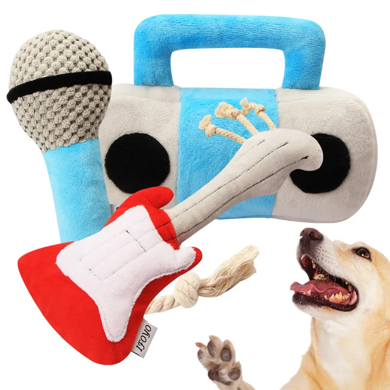 

Microphone Guitar Speaker Simulation Squeakly Pet Dog Soft Plush Toy, 1,2,3