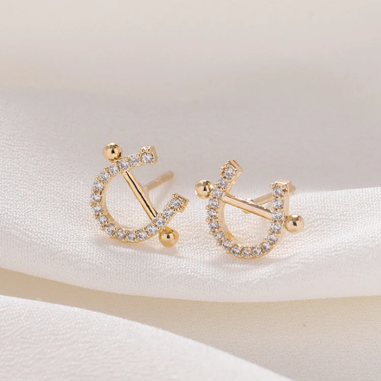 

New Arrival 925 Silver Needle Rhinestone Stud Earring U Shaped Diamond Horseshoe Earrings, Picture