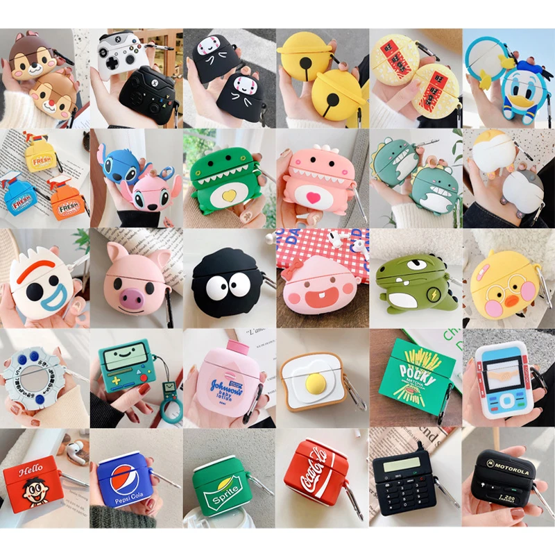 
cute Silicone Cartoon Headphone/Earpods Cover 3D Earphone Case for Airpods 1 2 Pro Case for Apple Air Pods Pro 3 Case Keychain 