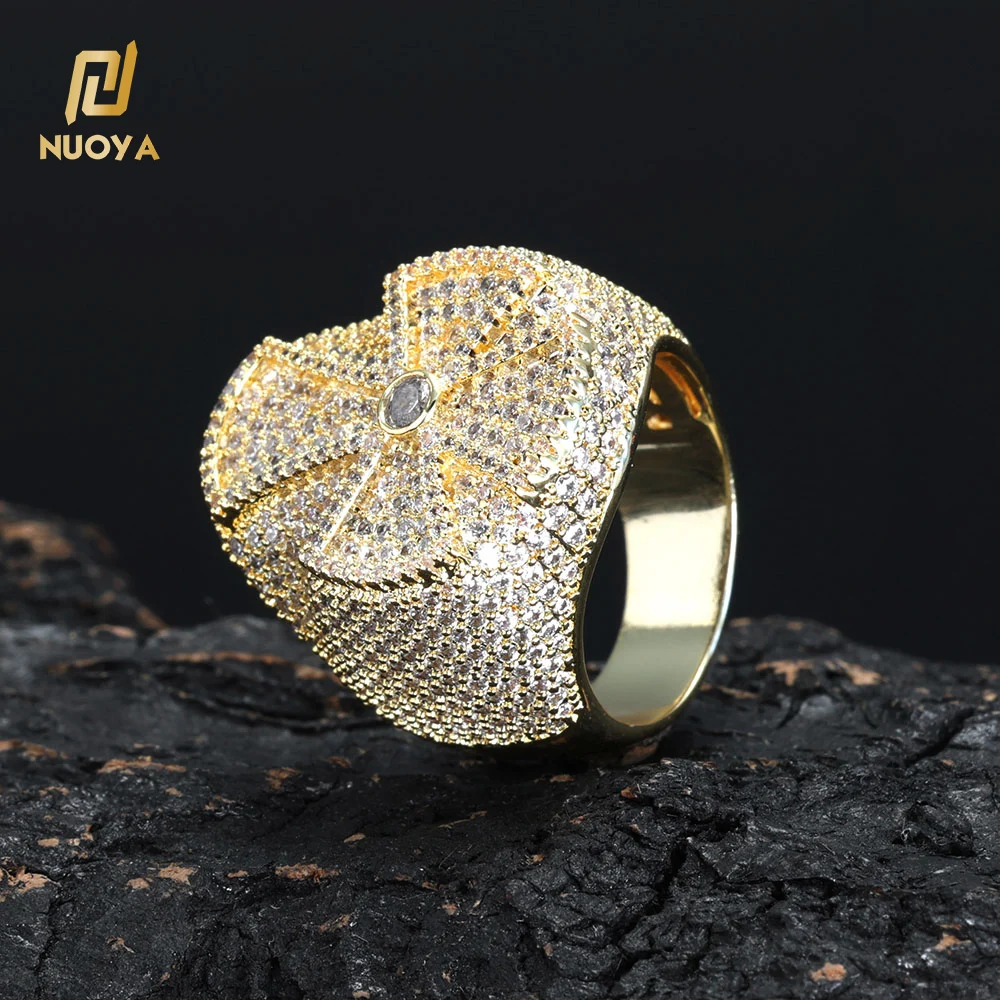 NUOYA Hip Hop Jewelry Fashion Iced Out Diamond Crass Ring for Men and Women Full Pave Shiny Zircon Silver Cross Ring for Gift
