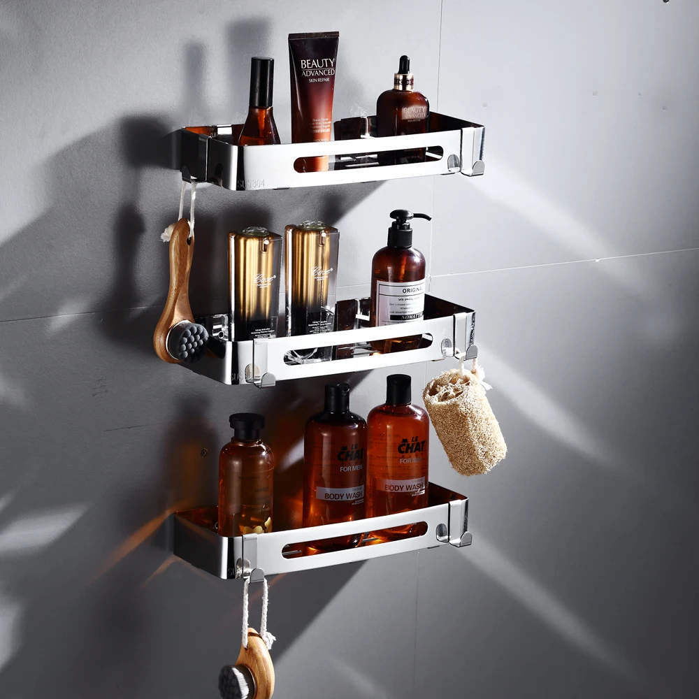 

304 Stainless Steel Bathroom Shelves Silver Bathroom Accessories Shampoo Storage Rack Bathroom Basket Holder