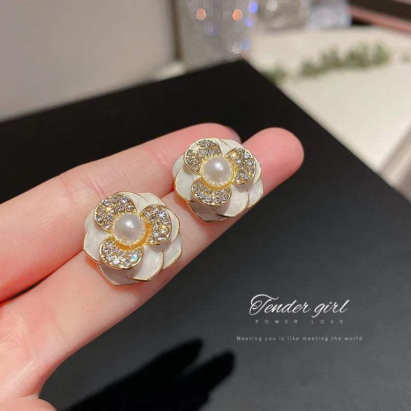 

new statement crystal cubic flower stud earrings women