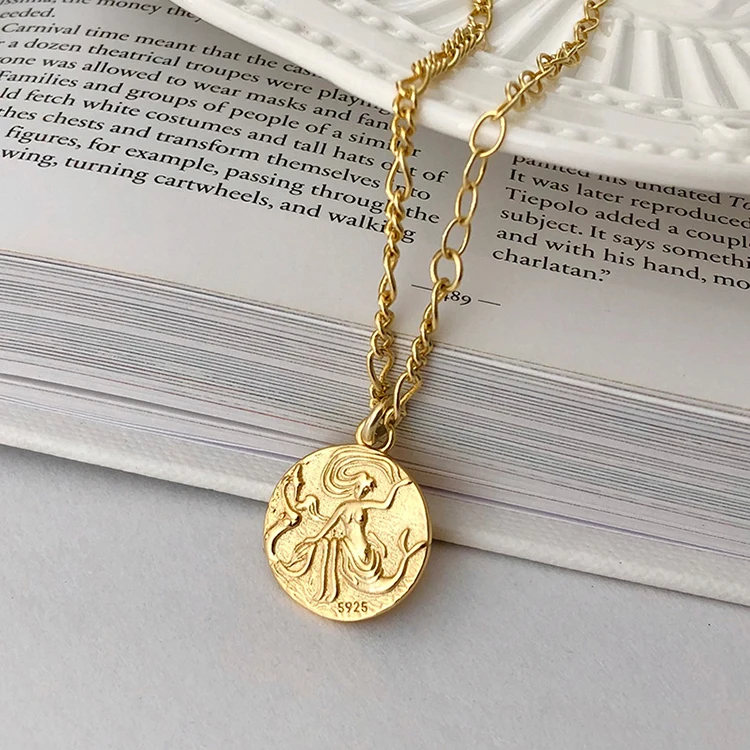 

s925 sterling silver medal coin clavicle chain European and American style light luxury accessories personalized design necklace, Picture shows