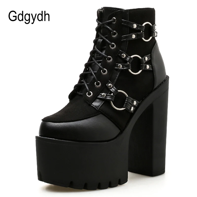 

Gdgydh 2021 Spring Fashion Motorcycle Boots Women Platform Heels Casual Shoes Lacing Round Toe Shoes Ladies Autumn Boots Black