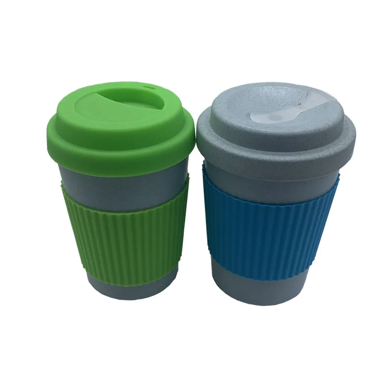 

Biodegradable 350ml environmental eco friendly travel unbrakable wheat cups wheat straw water tea coffee mugs with cover lid, Off white,or custom