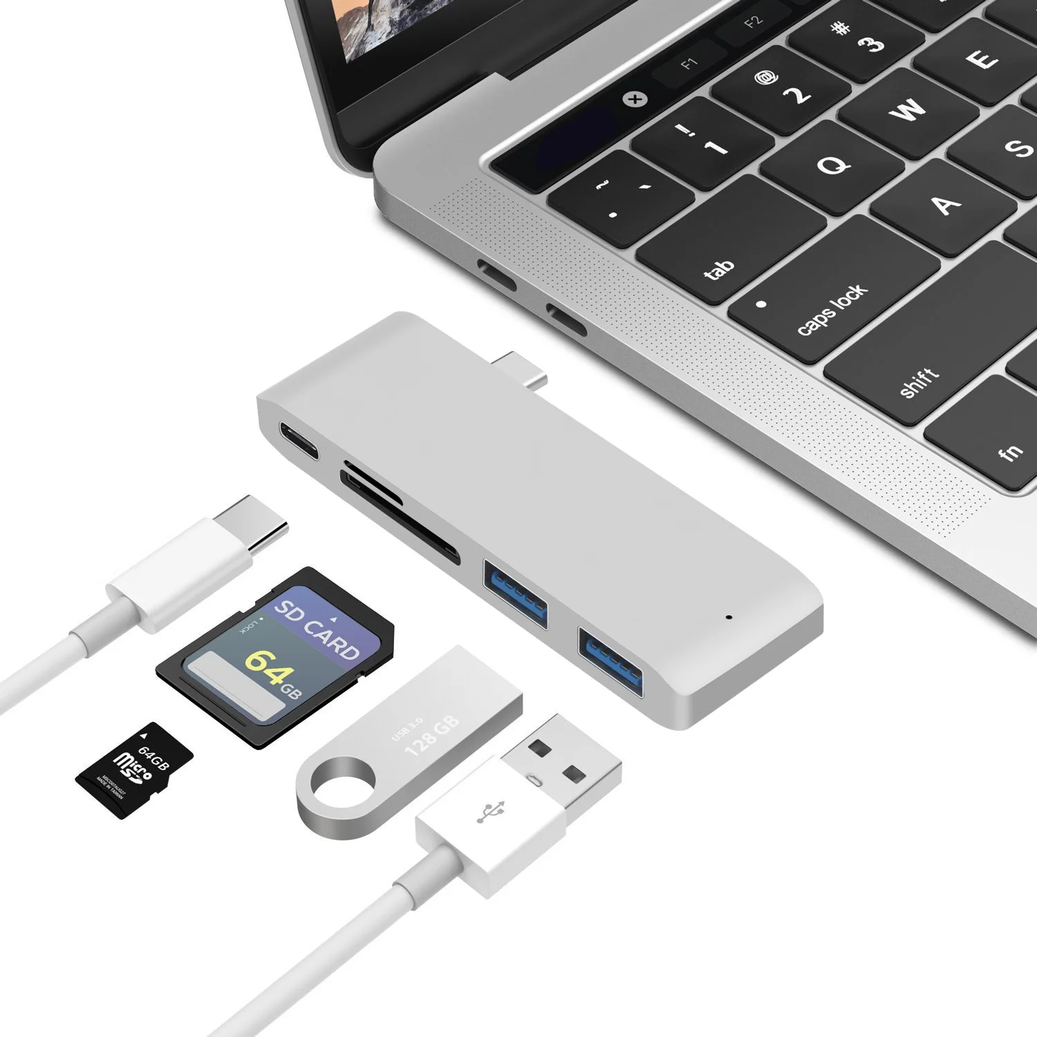 

Macbook Usb 3.1 Type C Hub Met USB-C Power Hub Adapter in 1 Multiple Interfaces Support Type-c Hub Docking Station, Siliver/grey