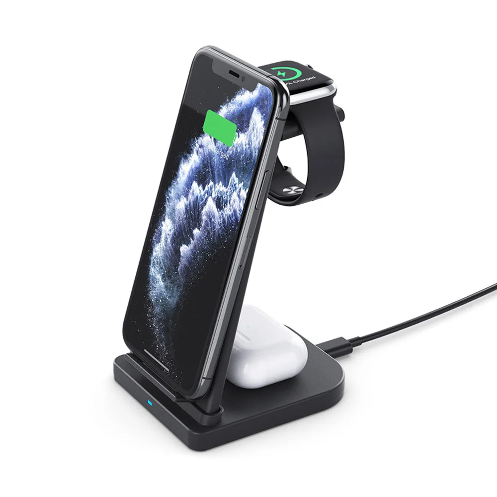 

2021 New Removable Multifunction 3 in 1 Fast charge wireless Qi charger 3 in 1 wireless charger stand, Black/white