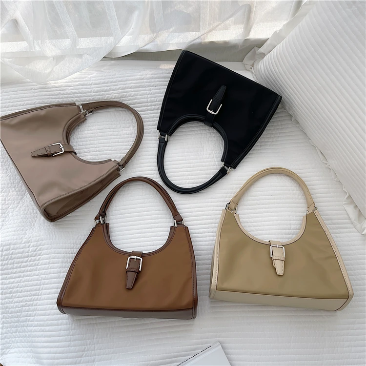 

Women's casual handbag fashion pure color nylon stitching armpit bag simple shaping soft small square bag