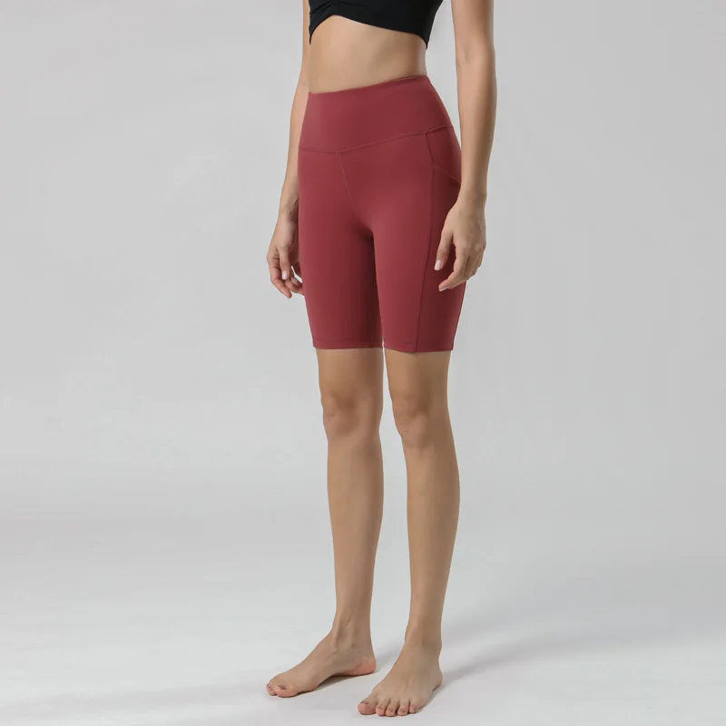 

High Waist Yoga Shorts Side Pockets Fitness Athletic Workout Running Bike Shorts