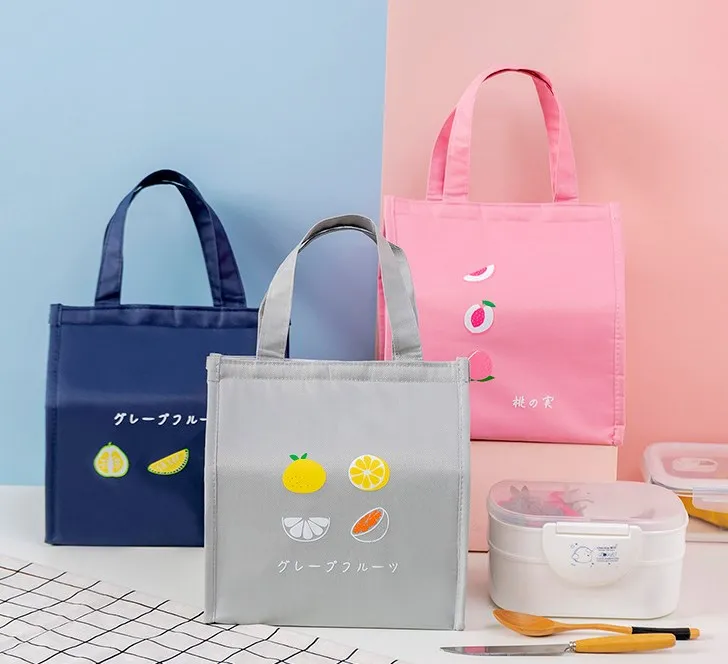 

factory stock fruits printing waterproof nylon food lunch picnic hand bag