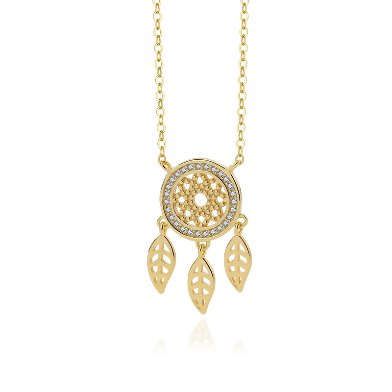 

New Trendy Dainty 925 Sterling Silver Cubic Zirconia Micro Pave 18K Gold Plated Dreamcatcher Pendant Necklace