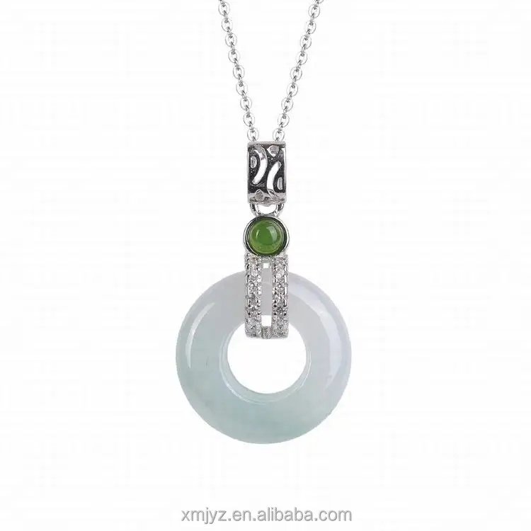 

S925 Silver Necklace Female Silver Jewelry Natural Jade Donut Pendant-1