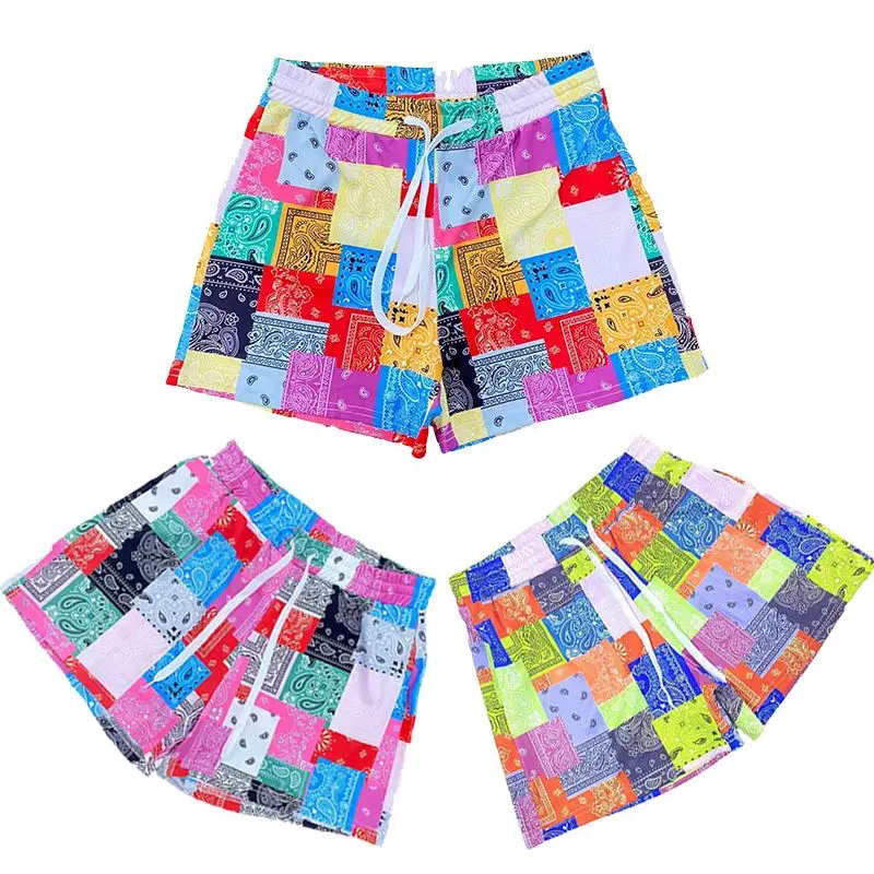 

New Hot Sale Drop Shipping Summer Patchwork Loose Paisley Women Beach Bandana Shorts for Women, 3 colors