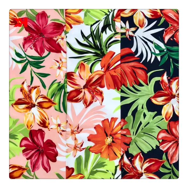 

Kahn Amazon Top Selling For Beach Style summer tropical 100% Challis Custom Hawaii Printed Rayon Fabric