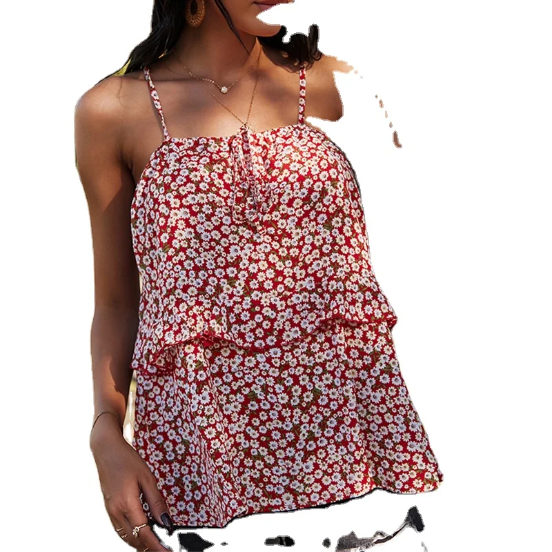 

2021 Summer Sleeveless Ruffled Camisole, Casual Floral Print Ladies Vest