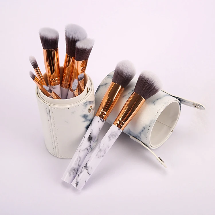 

Professional goat hair flat marble makeup brushes kit, White