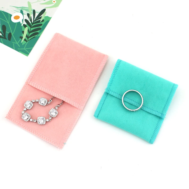 Customized Logo Printed mini suede Bracelet bag velvet envelope necklace jewelry pouch with flap