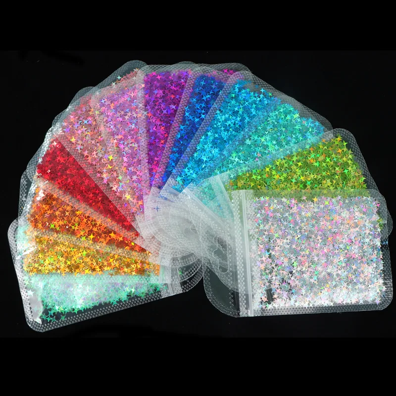

4mm Shuriken Nail Art Sequin Sticker Nail Star Slice Paillette Decorations, 12 colors