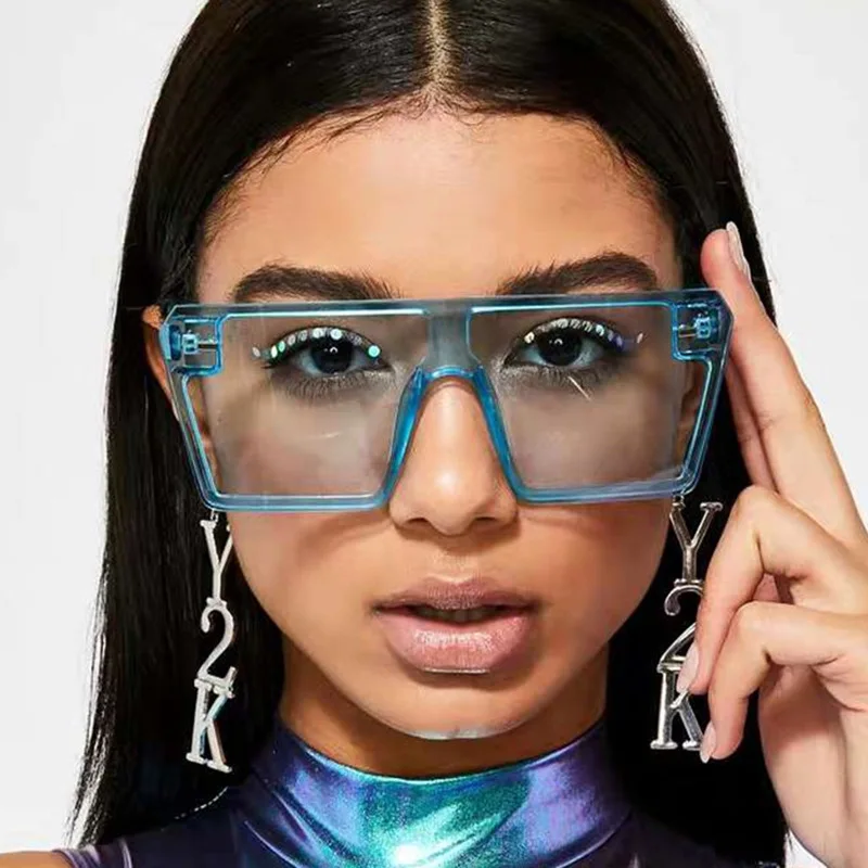 

Oversized Square Sunglasses Women Luxury Brand Fashion Flat Top Red Black Clear Lens One Piece Men Gafas Shade Mirror UV400