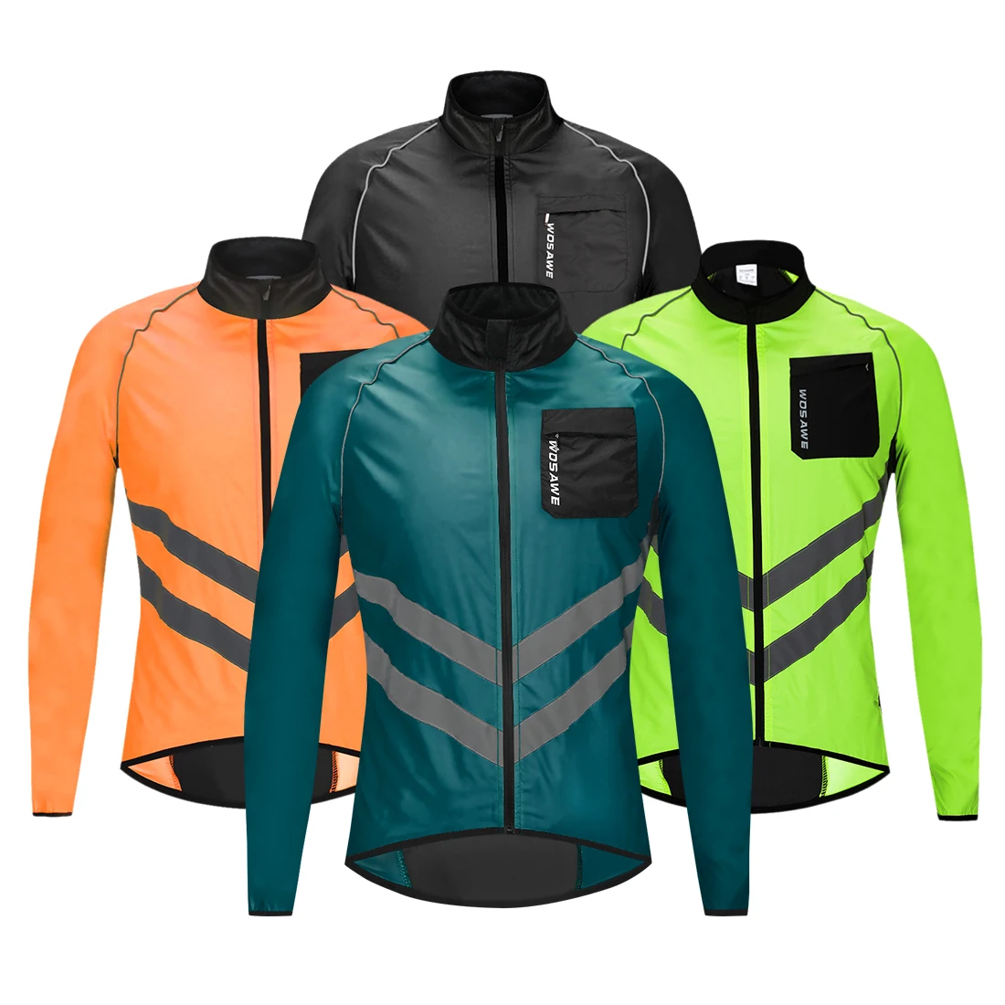 

WOSAWE Cycling Rain Jacket High Visibility MultiFunction Jersey Road MTB Bike Bicycle Windproof Quick Dry Rain Coat Windbreake, Black & green & orange & navy