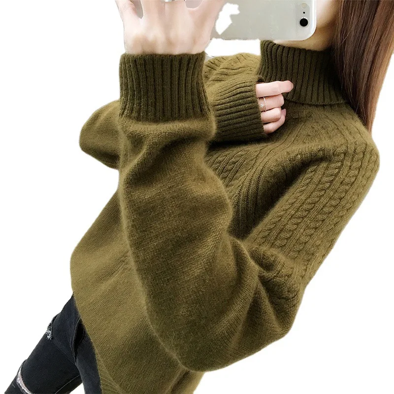 

Factory Direct Sales 2020 New Autumn And Winter High Neck Pullover Loose Inner Long Sleeve Solid Color Thick Women's Sweater, Shown