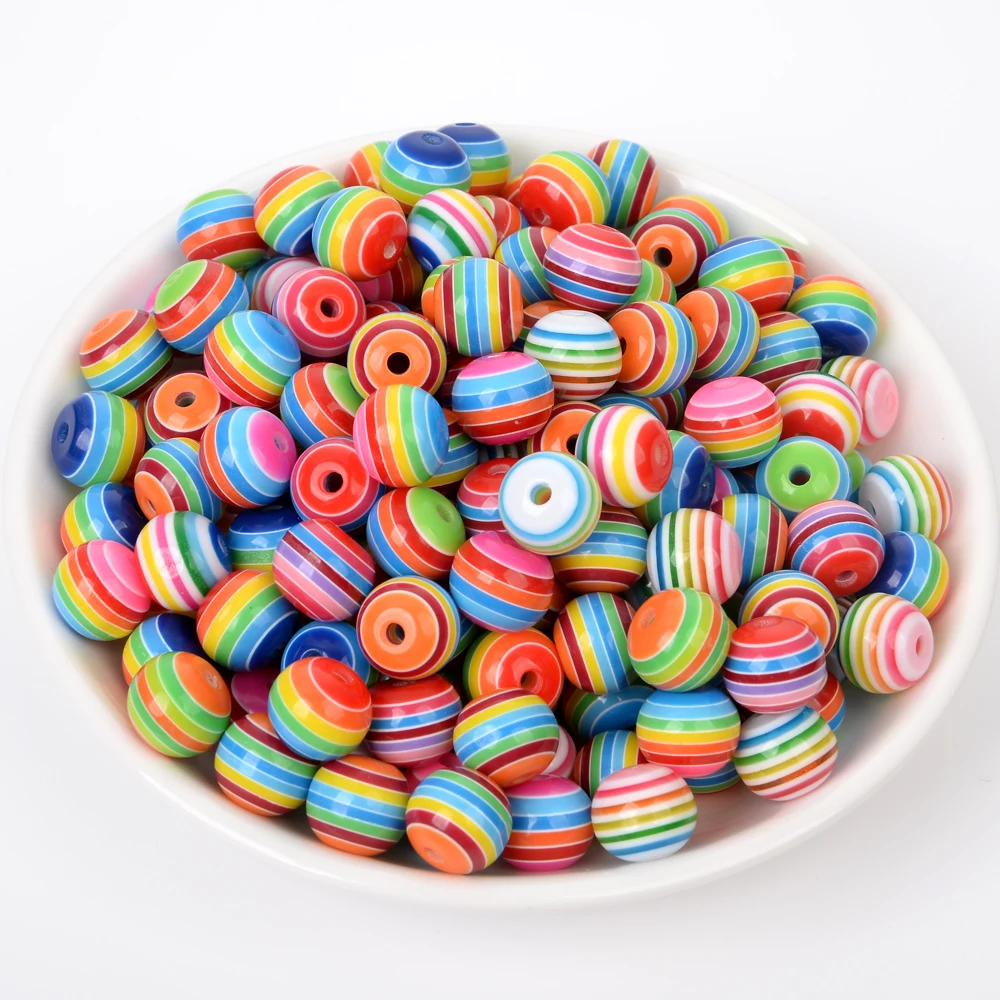 

8/10/12mm Rainbow Stripe Loose Round Resin Beads For Jewelry Making DIY Bracelets Accessories