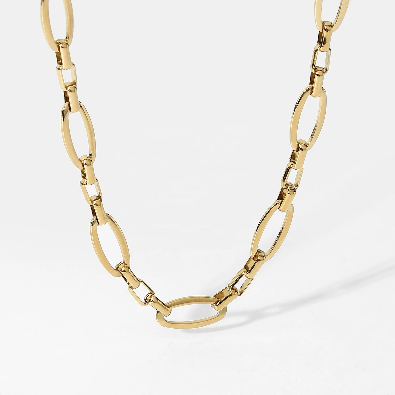 

Titanium Steel Choker Necklace 18K Gold Plated stainless steel Chunky Chain Long Oval Square Buckle Chain Necklace