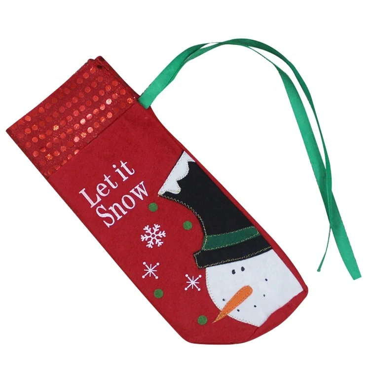

Red Wine Bottle Cover Bags Christmas Dinner Table Decoration Home Party Decors Santa Claus Bottle Sleeve, Old man, snowman