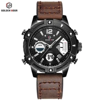 

GOLDEN HOUR GH120 Led Display Analog Digital Watch Genuine Leather Custom Watch Brand Wrist Watch For Men Chronograph