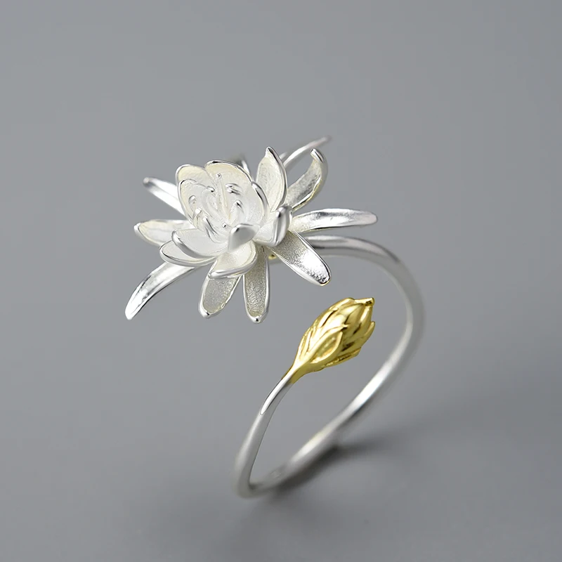 

Wholesale 925 Sterling Silver Jewelry Lotus Fun Rings 18K Gold Plated Adjustable Design For Women