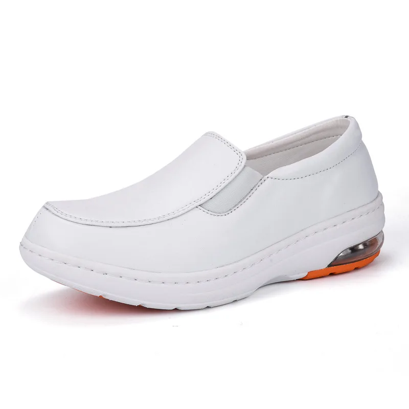 

Wholesale Slip Resistant Waterproof MD White Leather Wedge Nurse Shoes for Hospital