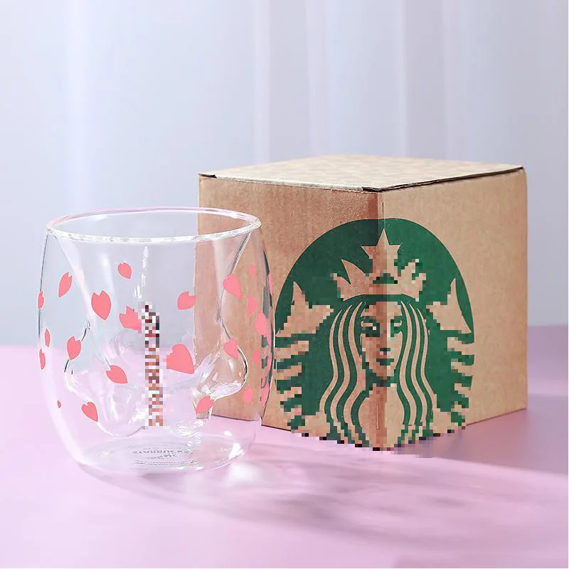 

Double-layer glass inner layer pink suitable for coffee tea cat claw Milk Mug Cartoon double wall glass cup, Custom colors are acceptable