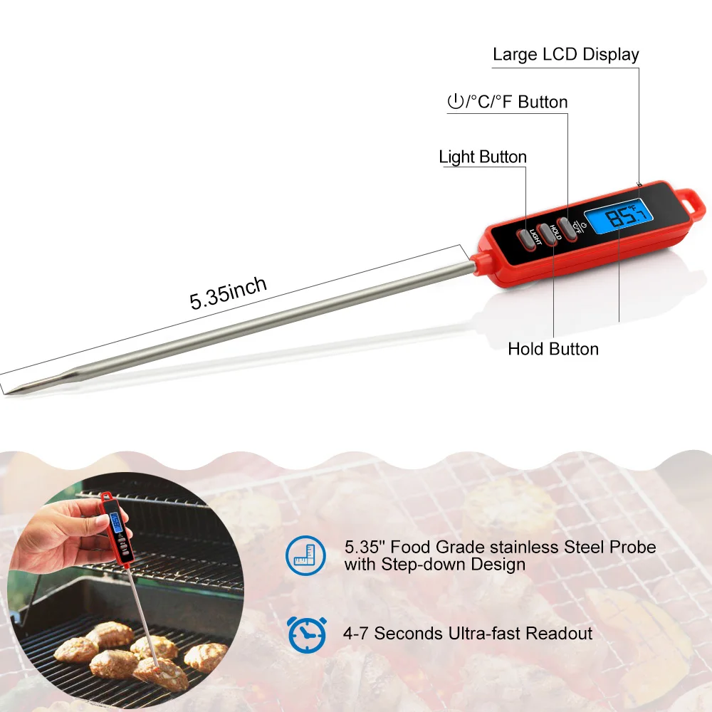 Portable Pyrex Digital Probe Oven Thermometer Bbq Dining Tool