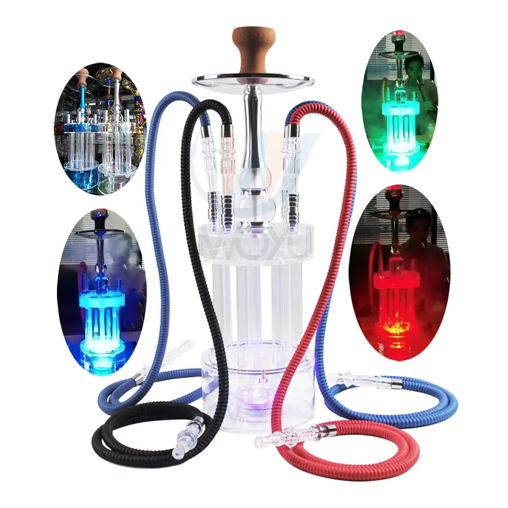 

China factory smoke pipe 4pipes led chicha acrylic led shisha hookah