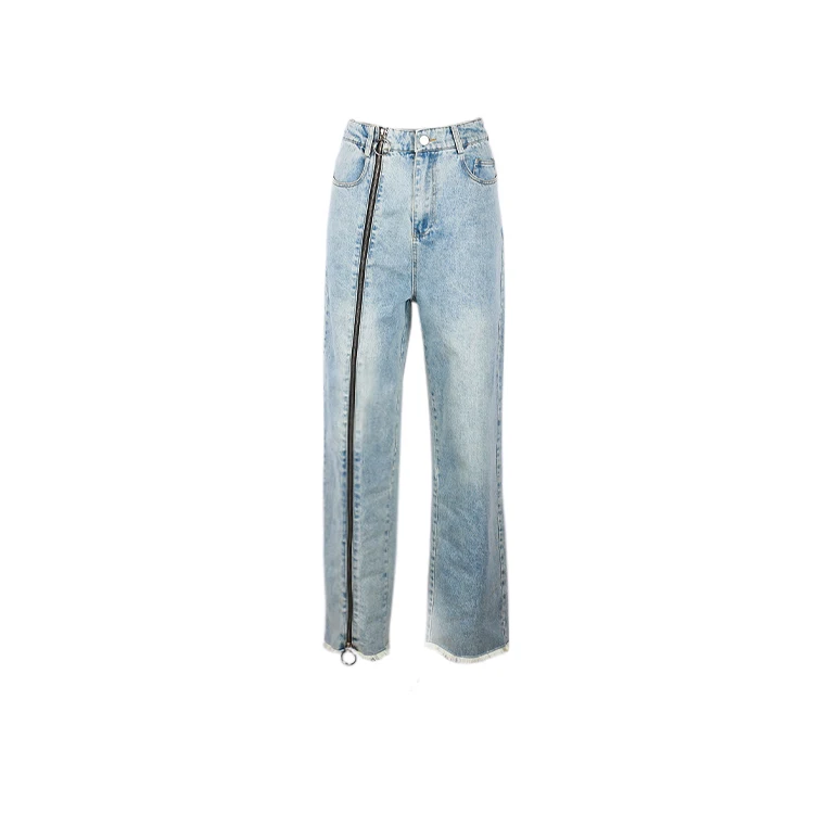 

2021 Girls Fashion Latest Cut Up Fake Zippers Sexy Girls Jeans Pants, Blue