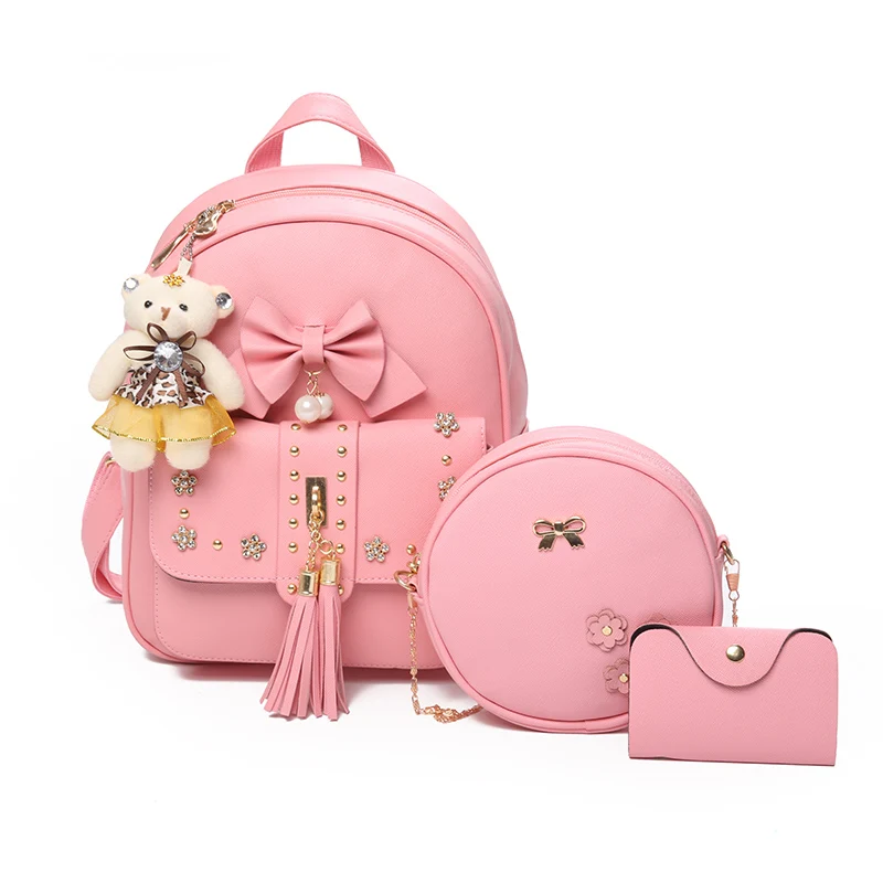 

PU Backpacks Women Fashion PU Leather Backpack Set 3 Pcs in 1 for Girls, Black grey pink white